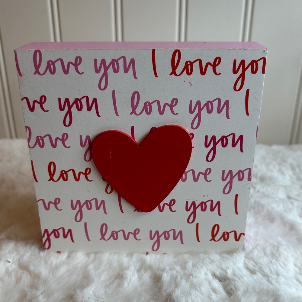 Red Heart Love You Block Decor